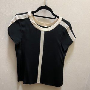 Parker Black Silk Tee with White Trim, Size S